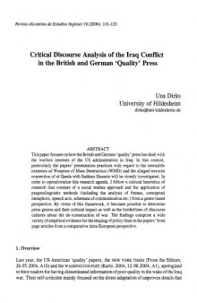 Critical Discourse Analysis of the Iraq Conflict in the British and German 'Quality' Press