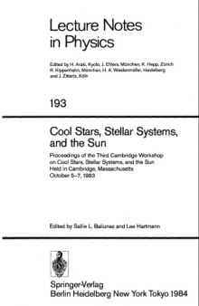 Cool stars, stellar systems, and the sun : proceedings of the Third Cambridge Workshop on Cool Stars, Stellar Systems, and the Sun, held in Cambridge, Massachusetts, October 5-7, 1983