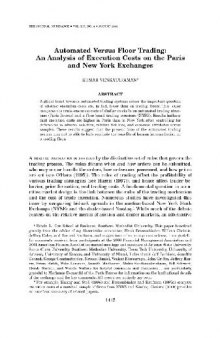 Automated Versus Floor Trading An Analysis Of Execution Costs On The Paris And New York Exchanges
