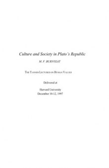 Culture and Society in Plato’s Republic