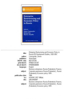 Enterprise restructuring and economic policy in Russia