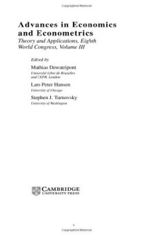 Advances in Economics and Econometrics: Theory and Applications, Eighth World Congress, Volume III (Econometric Society Monographs)