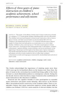 Effects of three years of piano instruction on children’s academic achievement, school performance and self-esteem