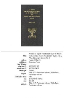 An index to English periodical literature on the Old Testament and ancient Near Eastern studies