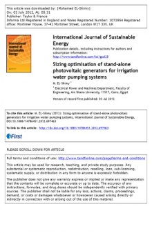 Sizing optimisation of stand-alone photovoltaic generators for irrigation water pumping systems