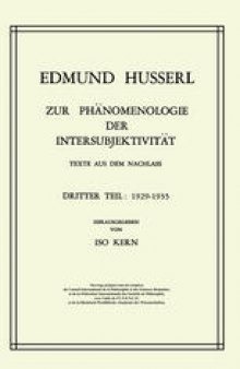Zur Phänomenologie der Intersubjektivität: Texte aus dem Nachlass Dritter Teil: 1929–1935