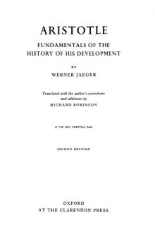 Aristotle;: Fundamentals of the history of his development