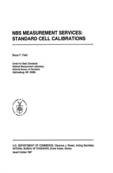 NBS Measurement Services: Standard Cell Calibrations