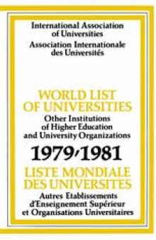 World List of Universities 1979–81: Liste Mondiale Des Universites
