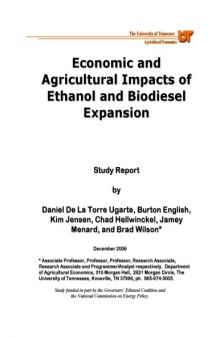 Economic and agricultural impacts of ethanol and biodiesel expansion : study report