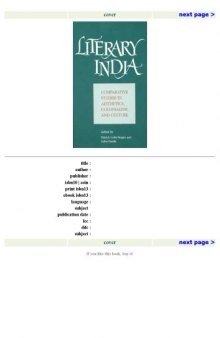 Literary India: Comparative Studies in Aesthetics, Colonialism, and Culture (S U N Y Series in Hindu Studies)  