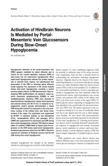 Diabetes [Article] Activation of Hindbrain Neurons Is Mediated by Portal- Mesenteric Vein Glucosensors During Slow-Onset Hypoglycemia