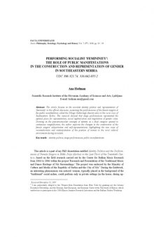 Philosophy, Sociology, Psychology and History [Article] Performing Socialist 'Femininity': The Role Of Public Manifestations In The Construction And Representation Of Gender In Southeastern Serbia