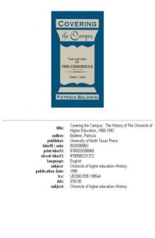 Covering the campus: the history of The chronicle of higher education, 1966-1993