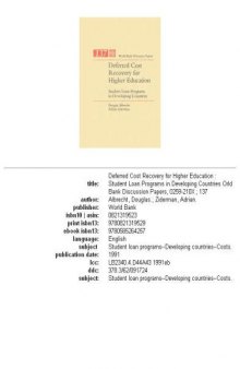 Deferred cost recovery for higher education: student loan programs in developing countries, Parts 63-137