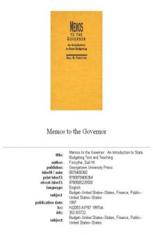 Memos to the governor: an introduction to state budgeting