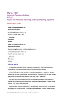 API Recomended Practice 521, Guide for Pressure Relieving and Depressuring System