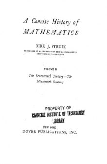 Concise History of Mathematics Volume II The Seventeenth Century - The Nineteenth Century