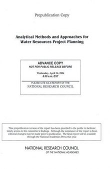 Analytical Methods And Approaches For Water Resources Project Planning