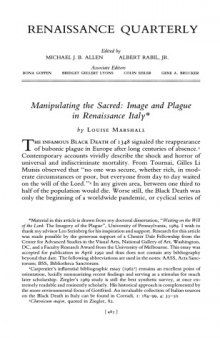 Renaissance Quarterly 47 3 Manipulating the Sacred: Image and Plague in Renaissance Italy