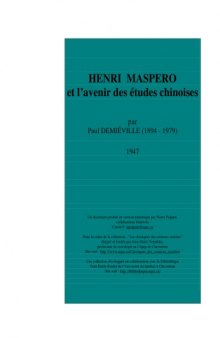 HENRI MASPERO et l'avenir des etudes chinoises