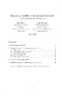 Exponential stability for resonant D'Alembert model of celestial mechanics