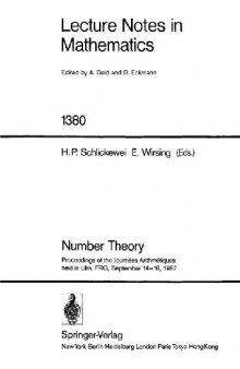 Number Theory: Proceedings of the Journées Arithmétiques held in Ulm, FRG, September 14–18, 1987