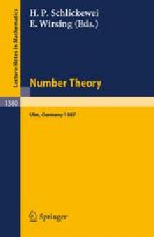 Number Theory: Proceedings of the Journées Arithmétiques held in Ulm, FRG, September 14–18, 1987