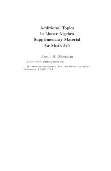 Additional Topics in Linear Algebra [Lecture notes]