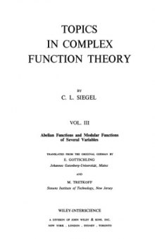 Topics in Complex Function Theory (Tracts in Pure & Applied Mathematics) - Volume 3