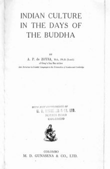 Indian culture in the days of the Buddha, 