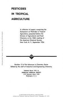 Pesticides in Tropical  Agriculture  (Advances in Chemistry Series 013)