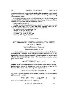 Two Remarks on Schrodingers Quantum Theory