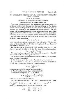 On Kummers Memoir of 1857 Concerning Fermats Last Theorem (1920)(en)(5s)