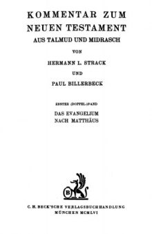 Kommentar zum Neuen Testament aus Talmud und Midrasch: Bände I-IV volume 1, 2, 3, 4.1, 4.2