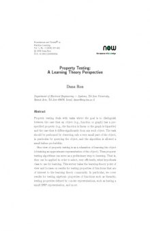 Property Testing: a Learning Theory Perspective (Foundations and Trends in Machine Learning)