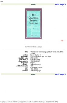 The Classical Tibetan Language (S U N Y Series in Buddhist Studies)