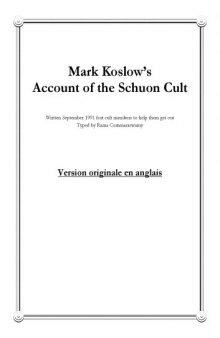 Mark Koslow’s Account of the Schuon Cult