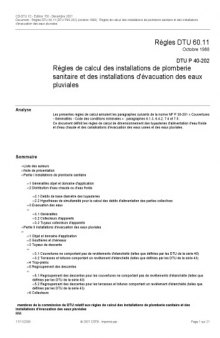 DTU 60.11 Règles de calcul des installations de plomberie sanitaire et des installations d’évacuation des eaux pluviales