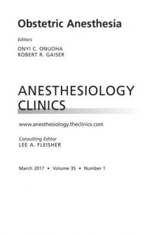 Obstetric Anesthesia, An Issue of Anesthesiology Clinics March 2017
