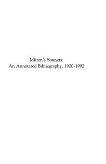 Milton’s sonnets : an annotated bibliography, 1900-1992