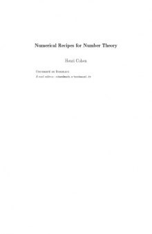 Numerical Recipes for Number Theory