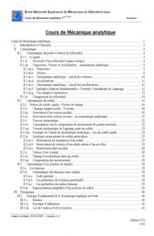 Cours de mécanique analytique