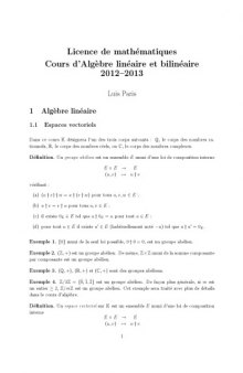 Licence de mathématiques: Cours d’Algèbre linéaire et bilinéaire 2012--2013