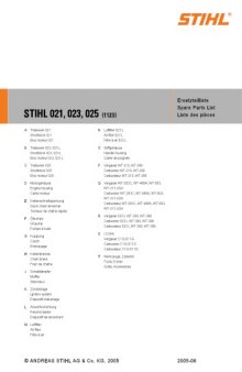 STIHL 021, 023, 025: Ersatzteilliste Spare, Parts List, Liste des pièces
