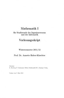 Mathematik I für Studierende des Ingenieurwesens und der Informatik [Lecture notes]