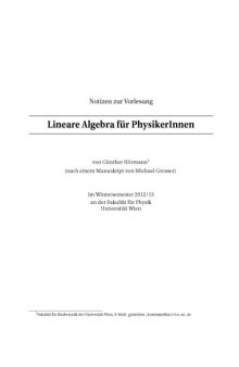 Notizen zur Vorlesung Lineare Algebra für PhysikerInnen, WS 2012/13