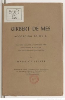 Girbert de Mes according to MS. B. Text and variants of lines 8879-10822 followed by a study of the noun declensional system