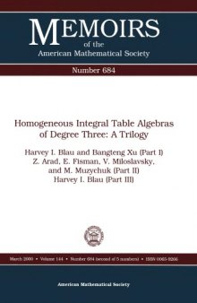 Homogeneous Integral Table Algebras of Degree Three: A Trilogy