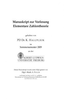 Elementare Zahlentheorie [Lecture notes]